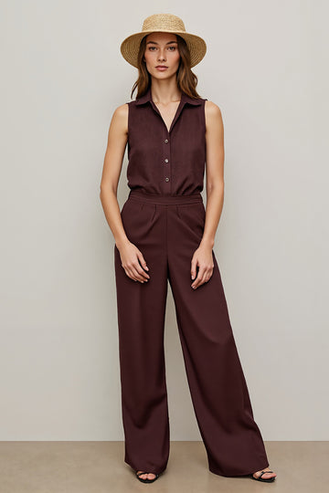 Coffee Lapel Neck Slim Fit Work Jumpsuits